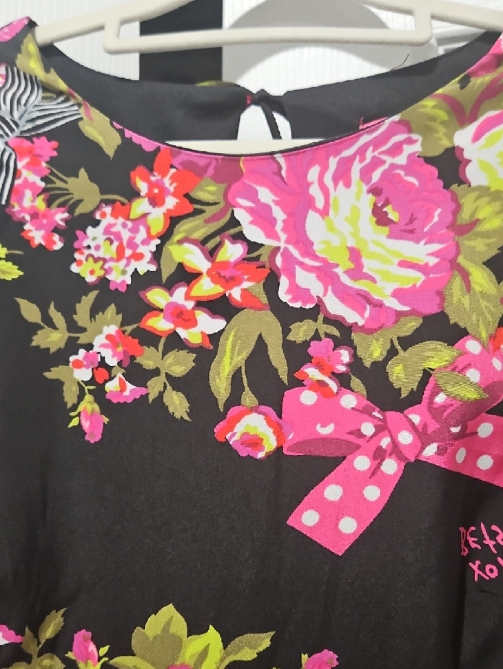 Betsey Johnson 50th Anniversary Black Dress with Pink and Green Floral Print - Picture 5 of 11
